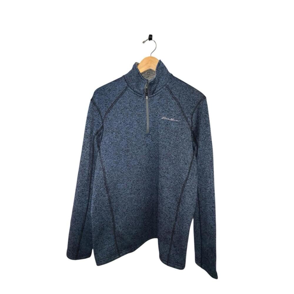 Eddie Bauer Mens Blue and Blue Long Sleeve 1/4 Zip Casual Sweater Size Medium
